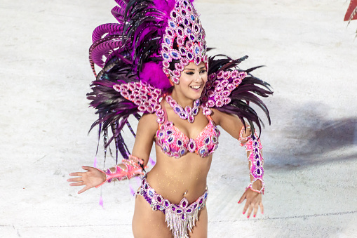 Encarnacion, Paraguay - Feb  7, 2015: Participant of a traditional carnival in Encarnacion, Paraguay.