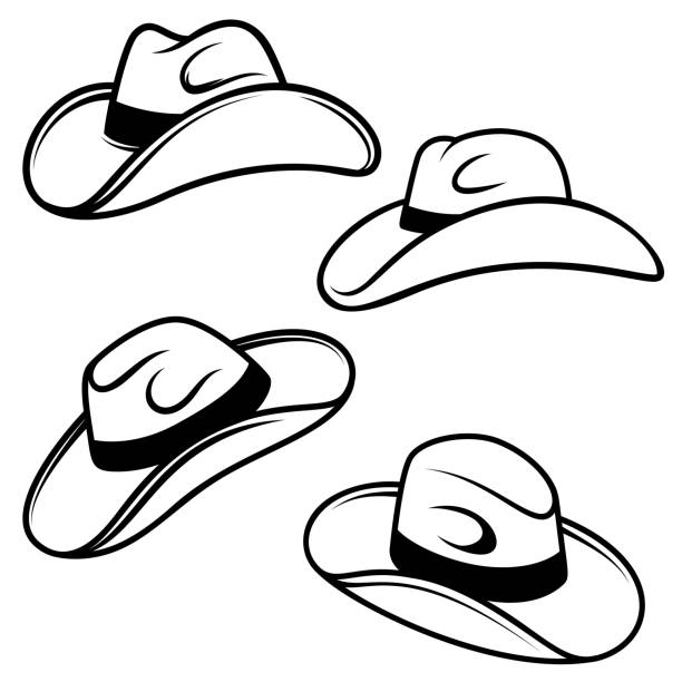 Set of Illustrations of cowboy hats. Design element for label, sign, emblem, poster. Vector illustration Set of Illustrations of cowboy hats. Design element for label, sign, emblem, poster. Vector illustration cowboy hat stock illustrations