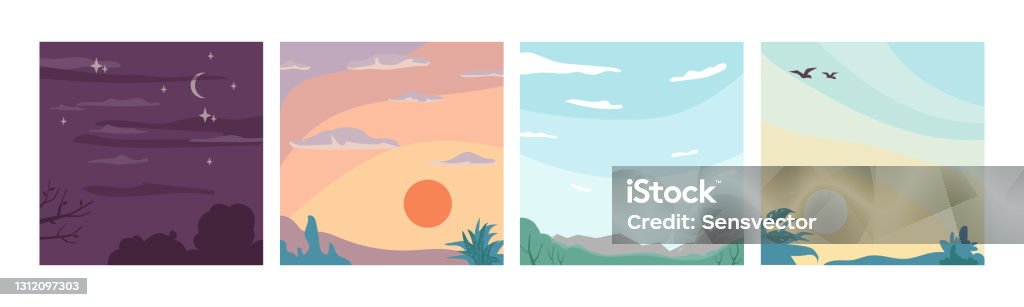Ilustración de Paisaje Del Cielo Diferentes Momentos Del Día Y La Noche Fondos De Dibujos Animados Planos Lunas Vectoriales Y Estrellas Amanecer Y Puesta De Sol Vista De Verano Sin Nubes Del Ilustración de Paisaje Del Cielo Diferentes Momentos Del Día Y La Noche Fondos De Dibujos Animados Planos Lunas Vectoriales Y Estrellas Amanecer Y Puesta De Sol Vista De Verano Sin Nubes Del
