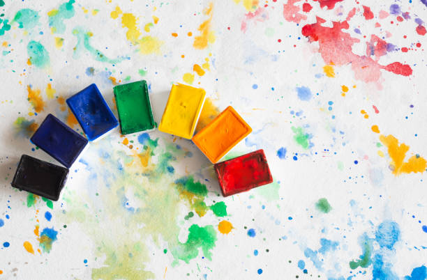 istock Watercolor bright background. Flat lay, top view. 1312101166