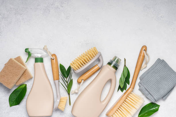 istock Eco brushes, sponges and rag on white background 1312101566