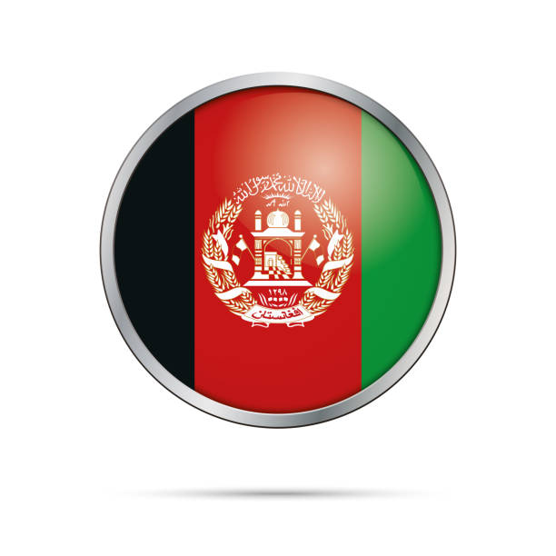 ilustrações de stock, clip art, desenhos animados e ícones de vector afghan flag button. afghanistan flag in glass button style. - flag of afghanistan