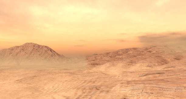 istock Alien desert landscape with mountains 1312105308