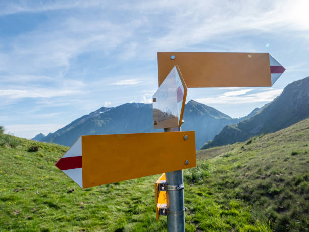 istock Directional signs on mountain trail 1312106275