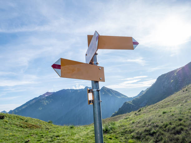 istock Directional signs on mountain trail 1312106304
