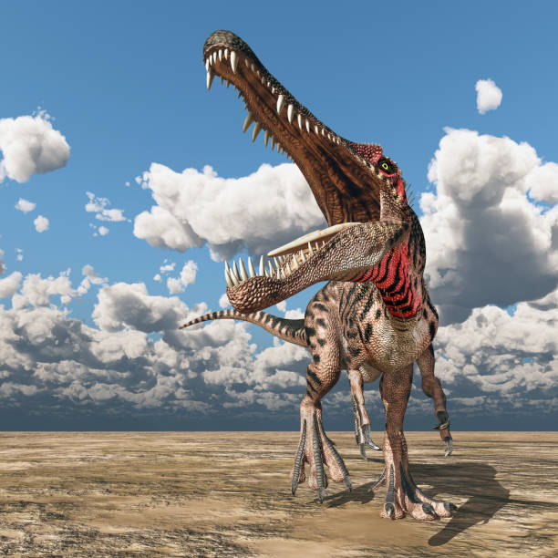 istock Dinosaur Spinosaurus in a landscape 1312106400