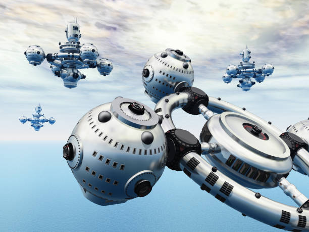 istock Huge spacecrafts over the sea 1312107448
