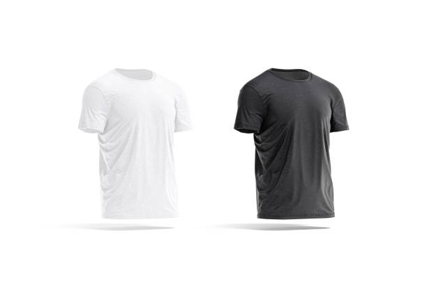 istock Blank black and white wrinkled t-shirt mockup set, side view 1312112994