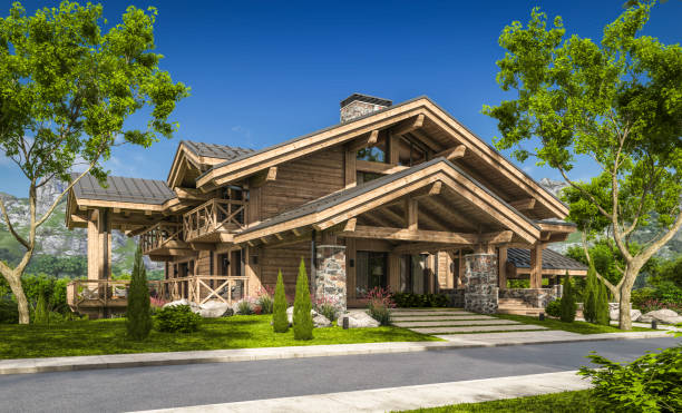 istock 3d rendering of modern cozy chalet 1312113144