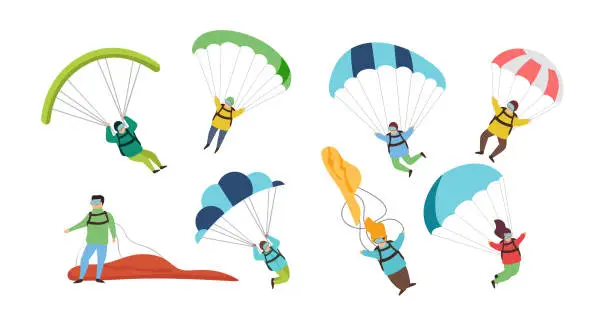 Vector illustration of Extreme parachute skydivers