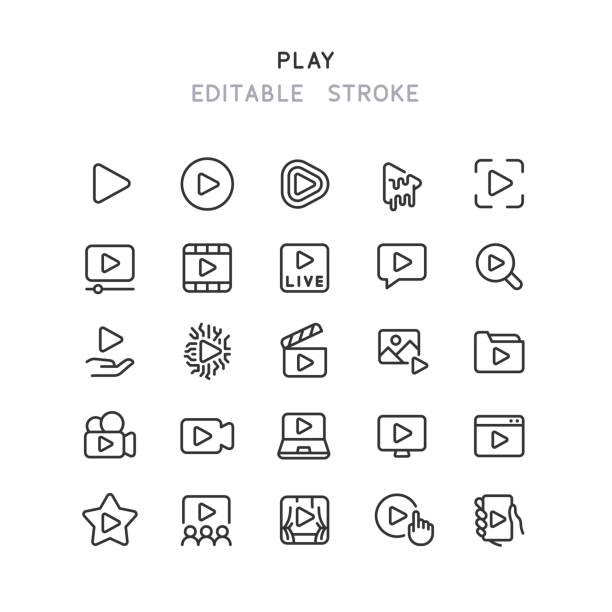 ikony linii odtwarzania edytowalny obrys - filming stock illustrations