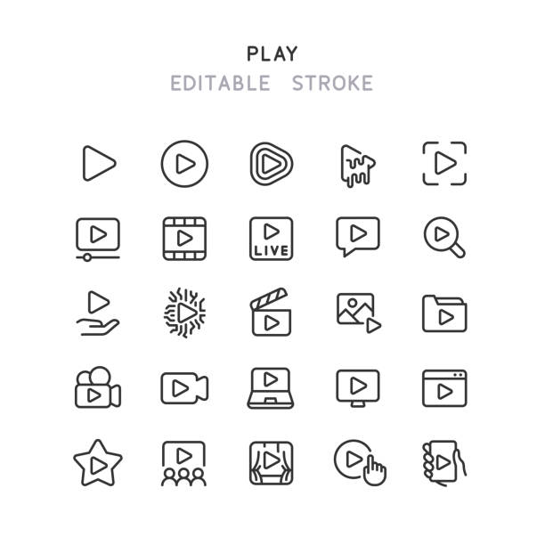 Play Line Icons Editable Stroke Set of play line vector icons. Editable stroke. camera photographic equipment illustrations stock illustrations