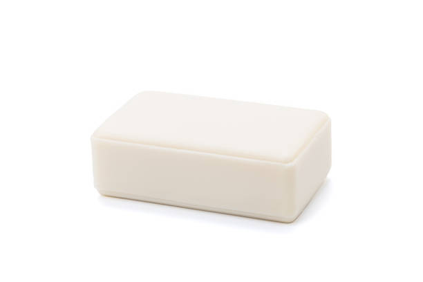 white soap bar isolated on white background. antibacterial soap brick cut out stock photo