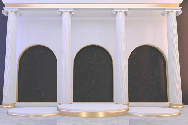 istock Modern Black granite background and black podium show cosmetic product geometric. 3D rendering 1312120802