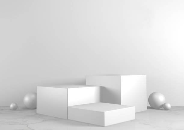 istock Square rectangle Pedestal white for cosmetic product on background granite white. 3d rendering 1312120912