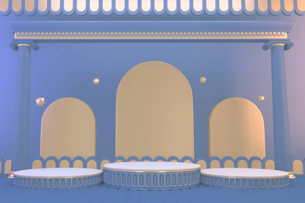 istock pedestal blue on blue background for the presentation . 3D rendering 1312121477
