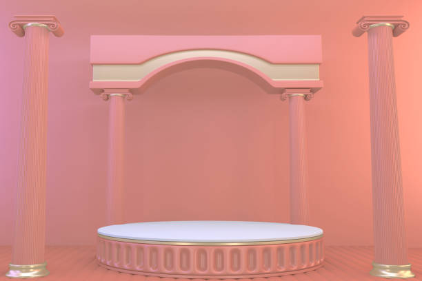istock Pink podium show in pink color background.3D rendering 1312121514
