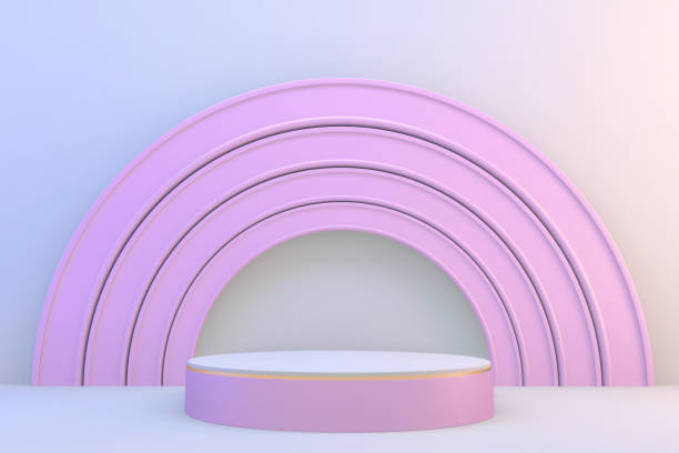 istock 3d rendering. Modern minimalistic mock up pink and white podium abstract cylinder display. 1312122377