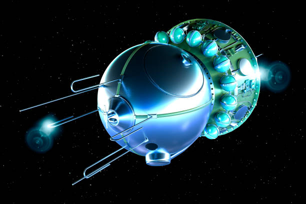 The Vostok spacecraft orbits the Earth. Man's first flight in low earth orbit. Inside the capsule Yuri Gagarin