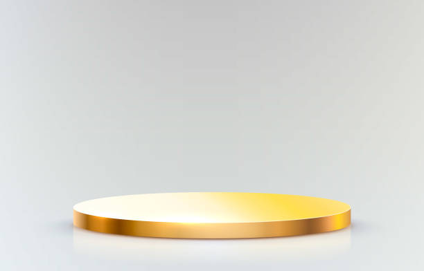 istock Golden stage podium with lighting, Stage Podium Scene with for Award Ceremony on grey Background. Vector 1312123341
