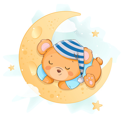 Ilustración de Lindo Oso Pequeño Durmiendo En La Luna y más Vectores Libres  de Derechos de Fiesta prenatal - Fiesta prenatal, Oso, Osito de peluche -  iStock