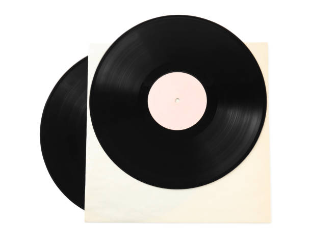 istock Vintage vinyl records on white background, top view 1312123831