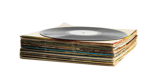 istock Stack of vintage vinyl records on white background 1312123854