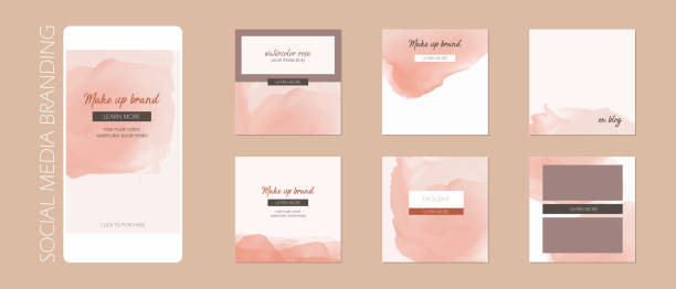 minimal abstract Instagram social media story post feed background, web banner template. pink nude pastel watercolor vector texture frame mock up. for beauty, jewelry, cosmetics, care, wedding, makeup vector illustration over fed stock illustrations