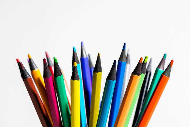 istock Set of colored pencils on white table 1312126503