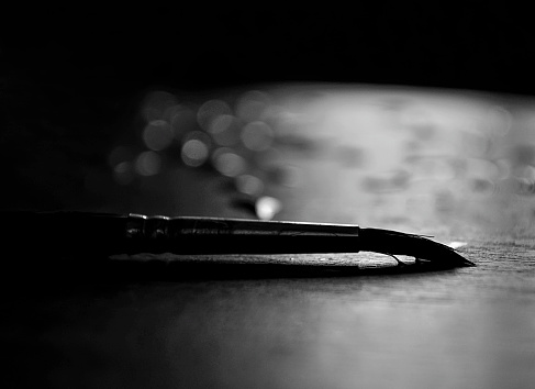 Closeup of paintbrush, black and white
