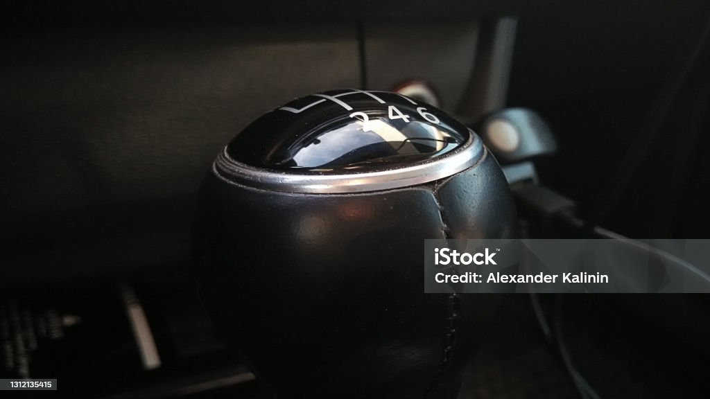 Manual transmission handle, removable. 5 and 6 gearshift stages. Macro. Design work. Speed Stock Photo