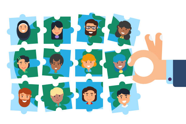 illustrazioni stock, clip art, cartoni animati e icone di tendenza di diversi vettori concettuali di team building della comunità - human resources recruitment occupation puzzle