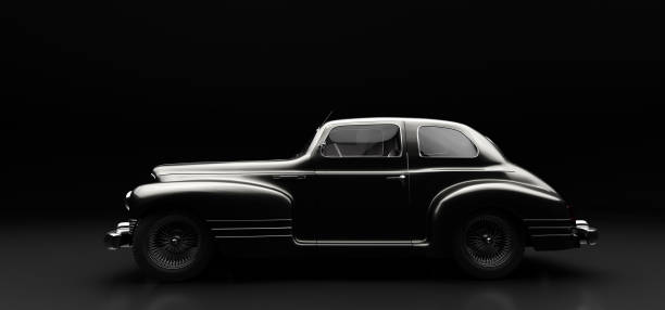 istock Classic retro car on black. Vintage 1312143566