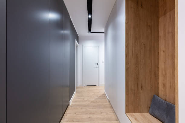 istock Corridor in modern design apartment with closet and seat 1312143613