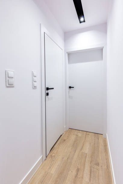 istock Corridor in modern design apartment with white door 1312143627