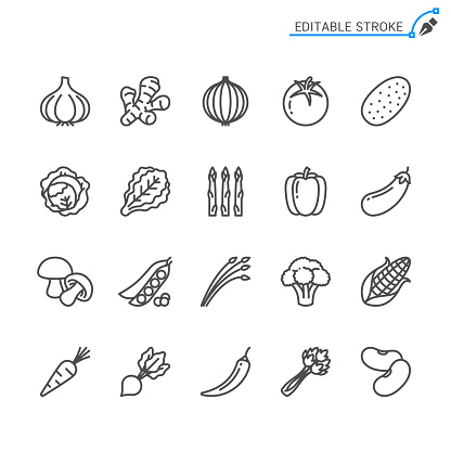 Vegetable line icons. Editable stroke. Pixel perfect.