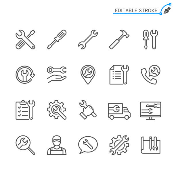 Repair line icons. Editable stroke. Pixel perfect.