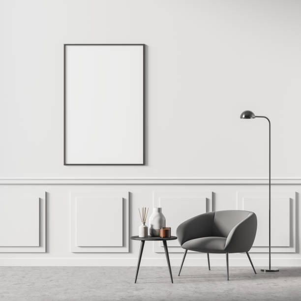 istock Living room interior with one poster on the grey wall 1312146381