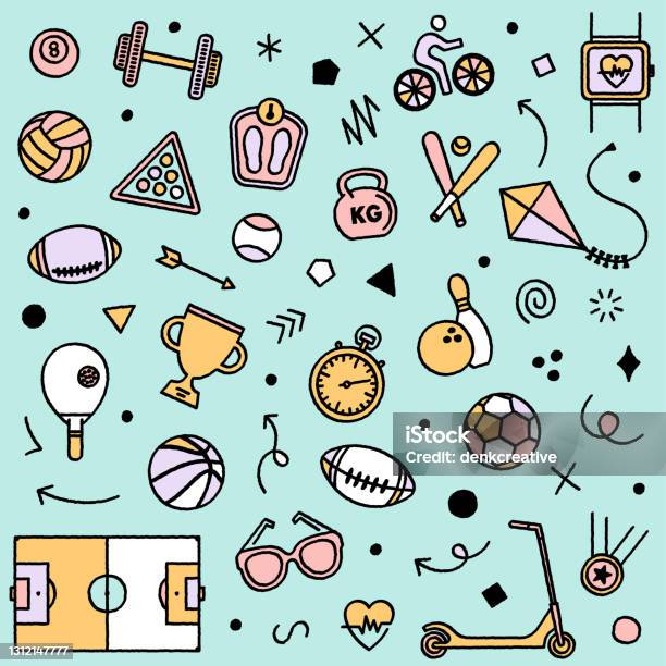 Seamless Pattern With Sport Icons Stock Illustration - Download Image Now - Sport, Hobbies, Doodle