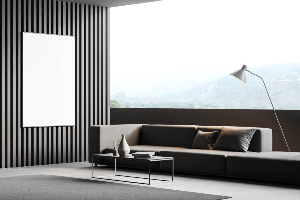 istock Modern living room interior with grey couch and white poster 1312148043