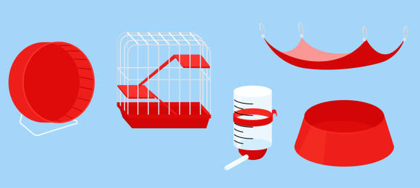 kolekcja ikon sprzętu chomika odizolowana na niebiesko - hamster cage birdcage isolated stock illustrations