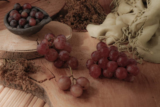 istock Still life of red grapes, top view 1312153291