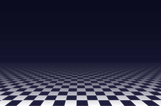 Checkered Infinite Plane Dark Abstract Checkered infinite plane space virtual reality abstract background pattern. three dimensional chess stock illustrations