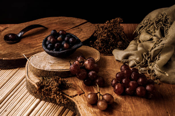istock Still life of red grapes, top view 1312153391