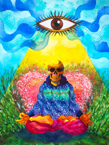 istock sugar skull human meditate mind spiritual mental third eye lighting watercolor painting illustration design 1312156116
