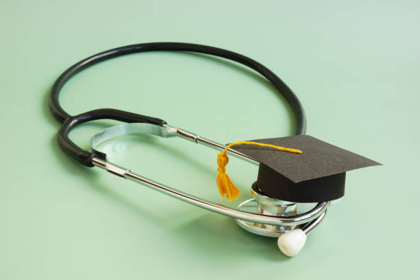 istock Medical education concept. Graduation cap and stethoscope. 1312157532