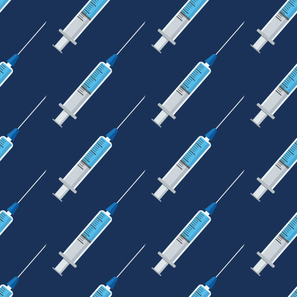 istock Seamless pattern of medical syringes with medicine, drugs. 1312161598
