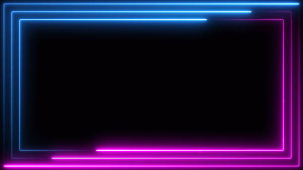 istock Blue purple pink neon frame light line running loop square black overlay, Place it over your footage in add or screen mode or use as background. 1312161654