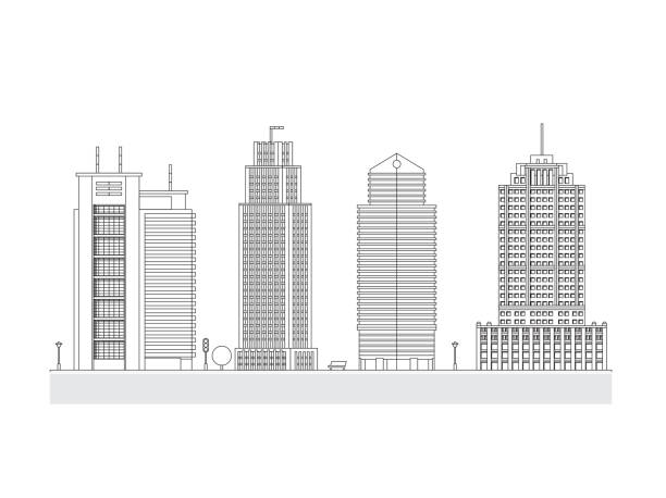 istock City Skyline Decorative Isolated Vector Blueprint Illustration. Skyscraper Offices Flat Business Buildings Set. 1312164665