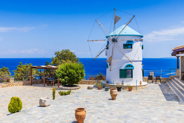 Zakynthos, Greece. Zakynthos, Greece. Traditional greek windmill on Zakynthos island. ionian sea photos stock pictures, royalty-free photos & images